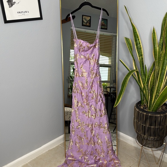 HOUSE OF CB 'Capriana' Orchid Jacquard Satin Gown NWOT - Picture 7 of 10